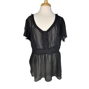 TORRID Sheer Babydoll Polka Dot Blouse Size 2 2X Black Pink Polyester #10175124